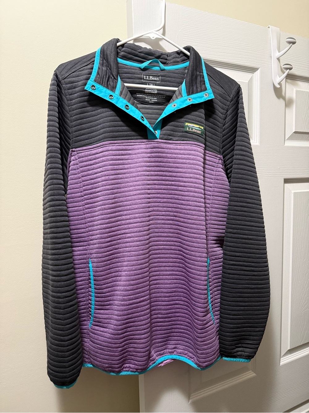 L.L. Bean Quilted Pullover - Purple, Charcoal & Teal Trim
